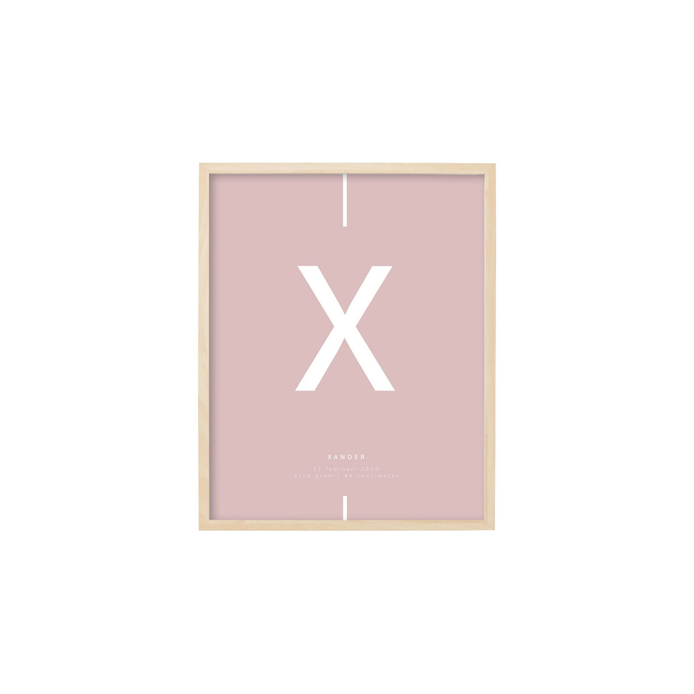 30x40 geboorteposter roze variant X