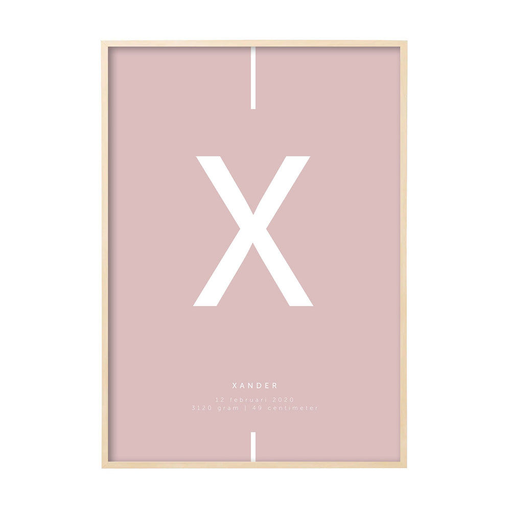 50x70 geboorteposter roze variant X